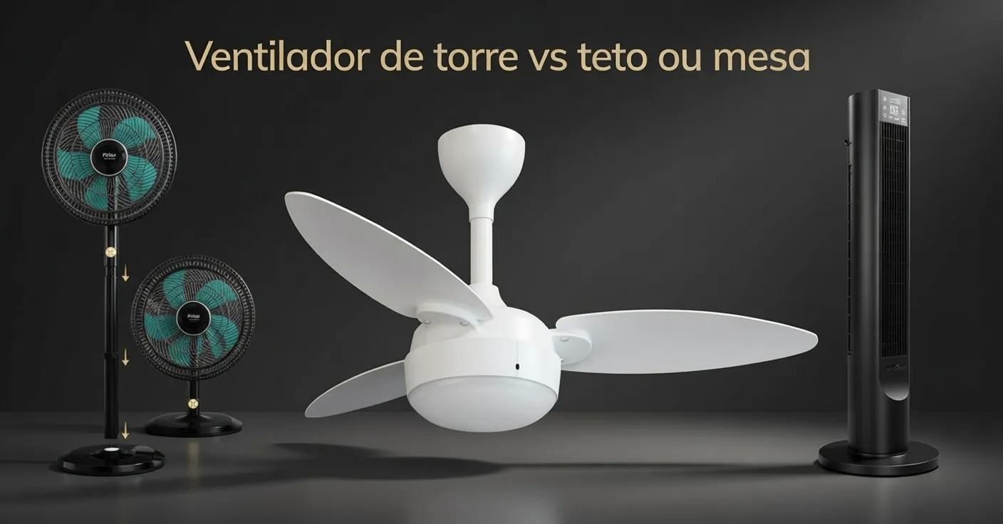 Ventilador de torre vs teto ou mesa: qual refresca mais gastando menos